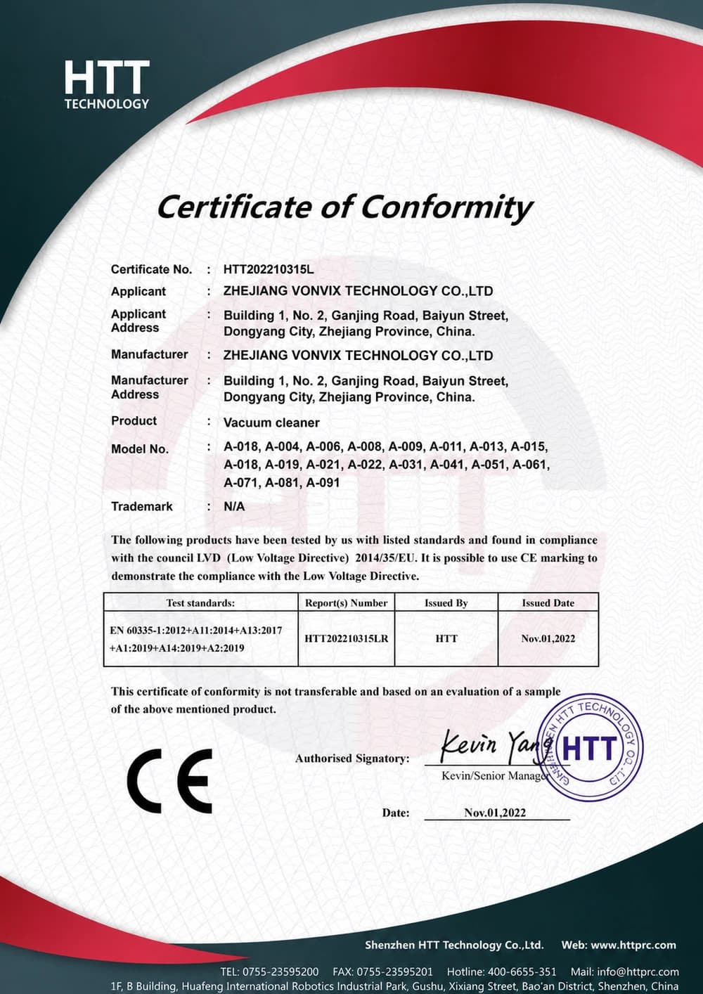 LVD document — car vacuum cleaner available from VONVIX